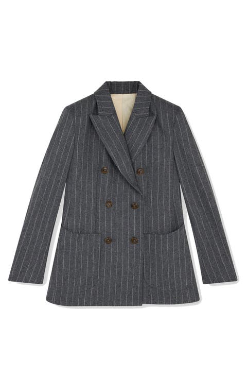 Brandy Classic Double-Breasted Pinstripe Jacket