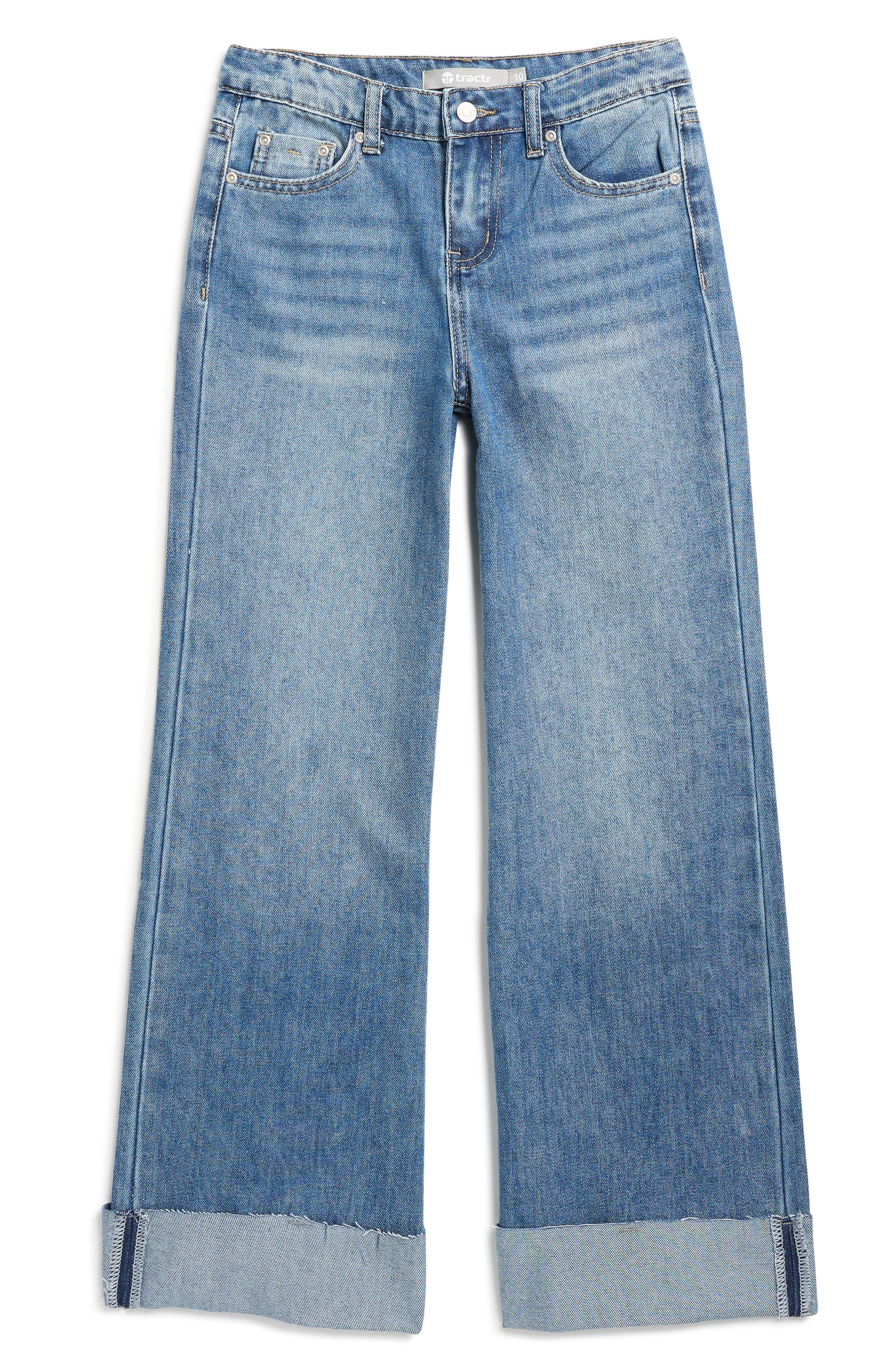 Tractr Kids' Cuffed Wide Leg Jeans
