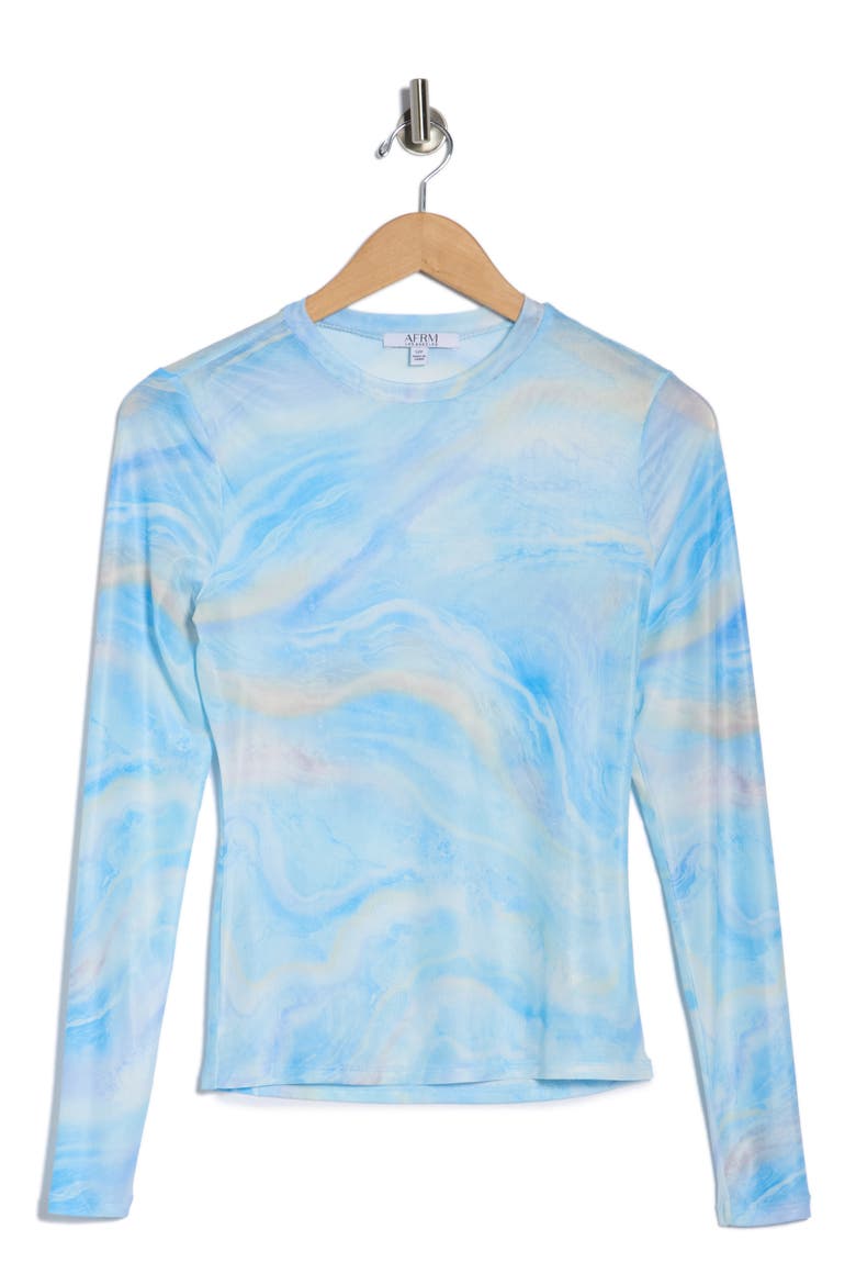 Sunny Long Sleeve Mesh Top, Alternate, color, BLUE MARBLE