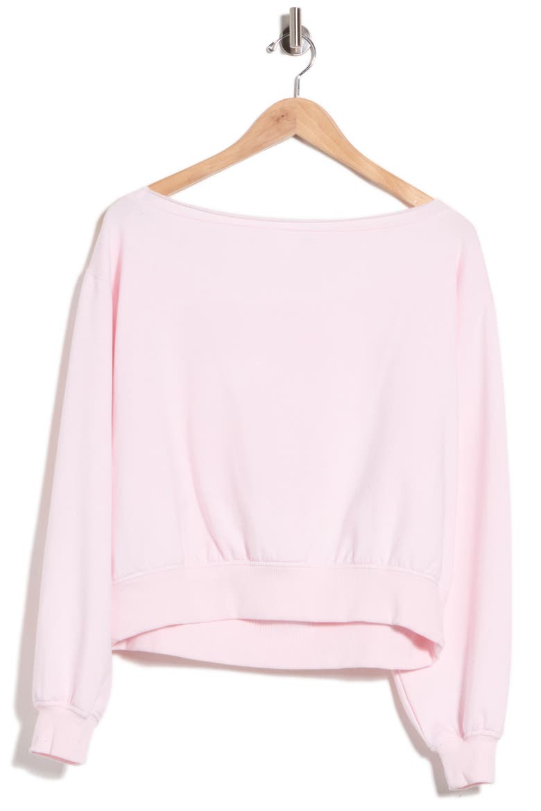 Loved Fleece Off the Shoulder Sweatshirt, Alternate, color, PINK PRIMROSE