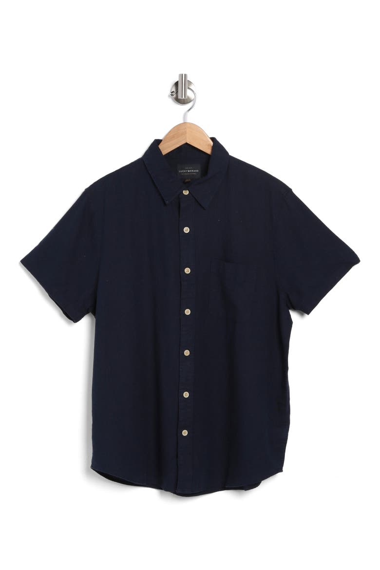 San Gabriel Short Sleeve Linen Blend Button-Up Shirt, Alternate, color, OCEAN DEEP