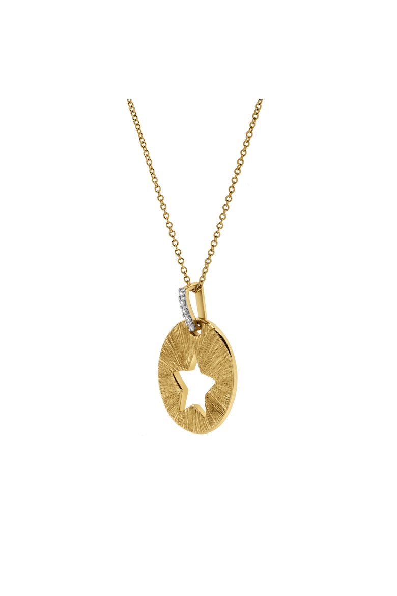 Astrid Star Diamond Studded Round Disc Pendant Necklace in 14K Gold, Alternate, color, 14K Yellow Gold