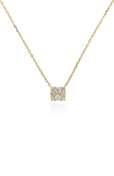 Audrey 18K Yellow Gold Diamond Square Pendant Necklace