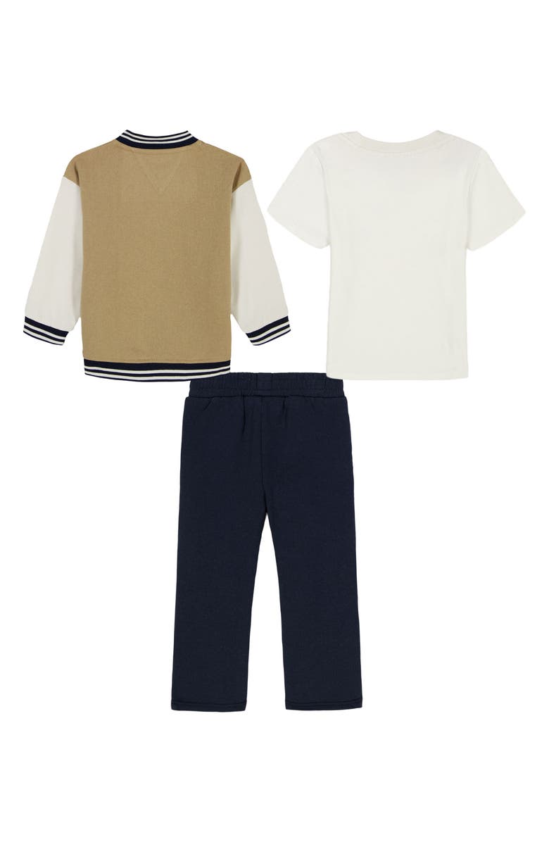 Tommy Hilfiger Logo Graphic T-Shirt, Varsity Jacket & Pants Set, Alternate, color, Tan