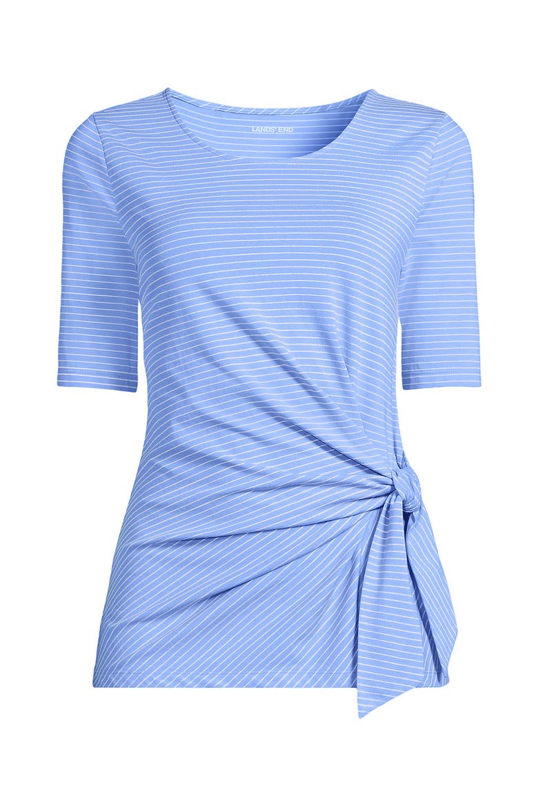 Lightweight Jersey Tie Front Top, Alternate, color, Clear Blue Sky Thin Stripe