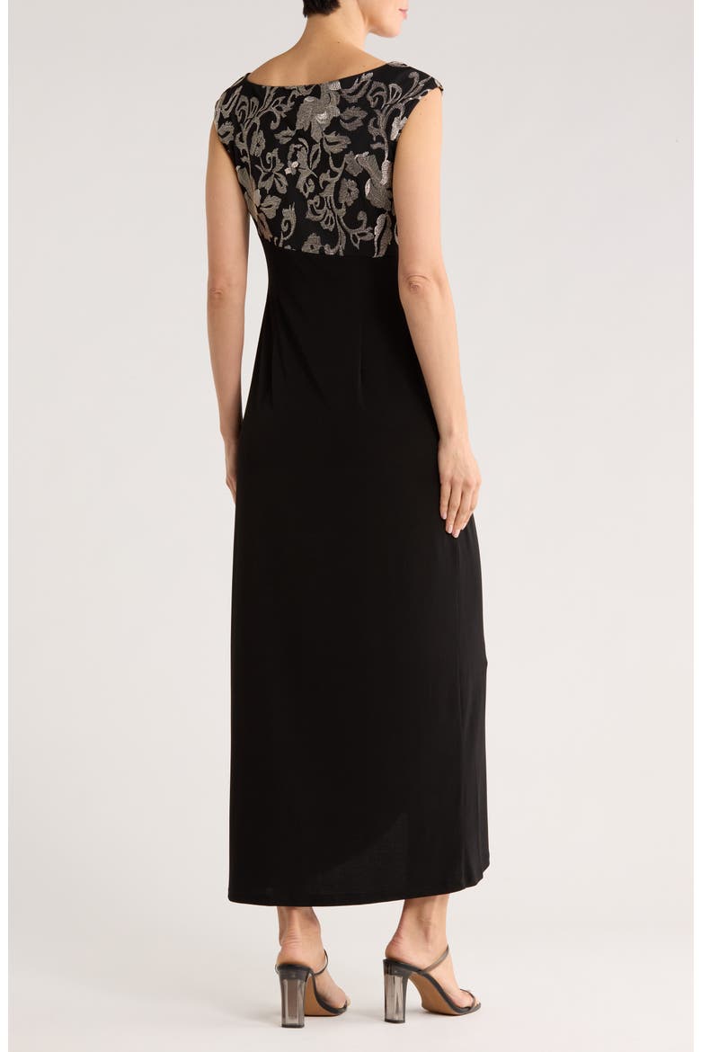 Embroidered Bodice Faux Wrap Dress, Alternate, color, GOLD/ BLACK