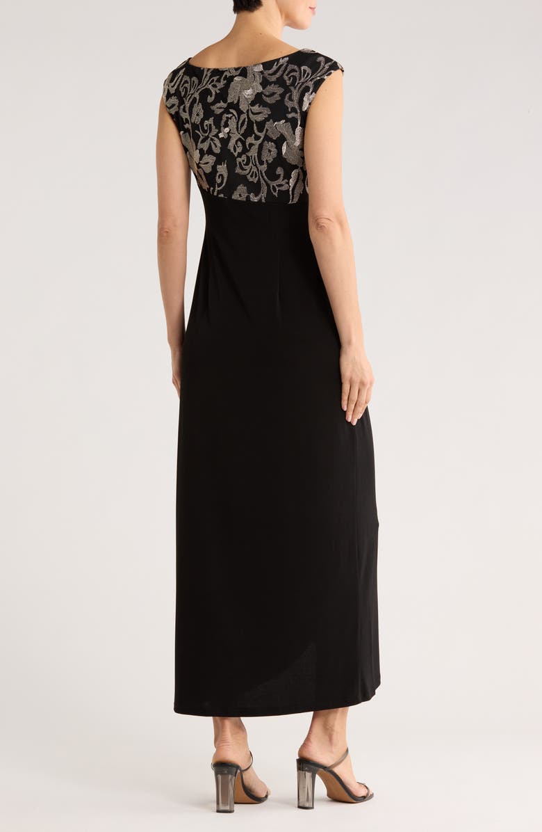 Connected Apparel Embroidered Bodice Faux Wrap Dress, Alternate, color, Gold/ Black