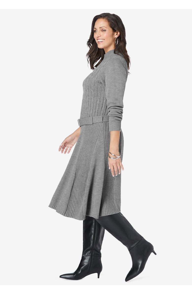 Jessica London Belted Cable Sweater Dress, Alternate, color, Evening Blue
