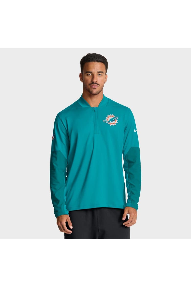 Men's Nike Aqua Miami Dolphins Sideline Dri-FIT Half-Zip Pullover, Main, color, Aqua