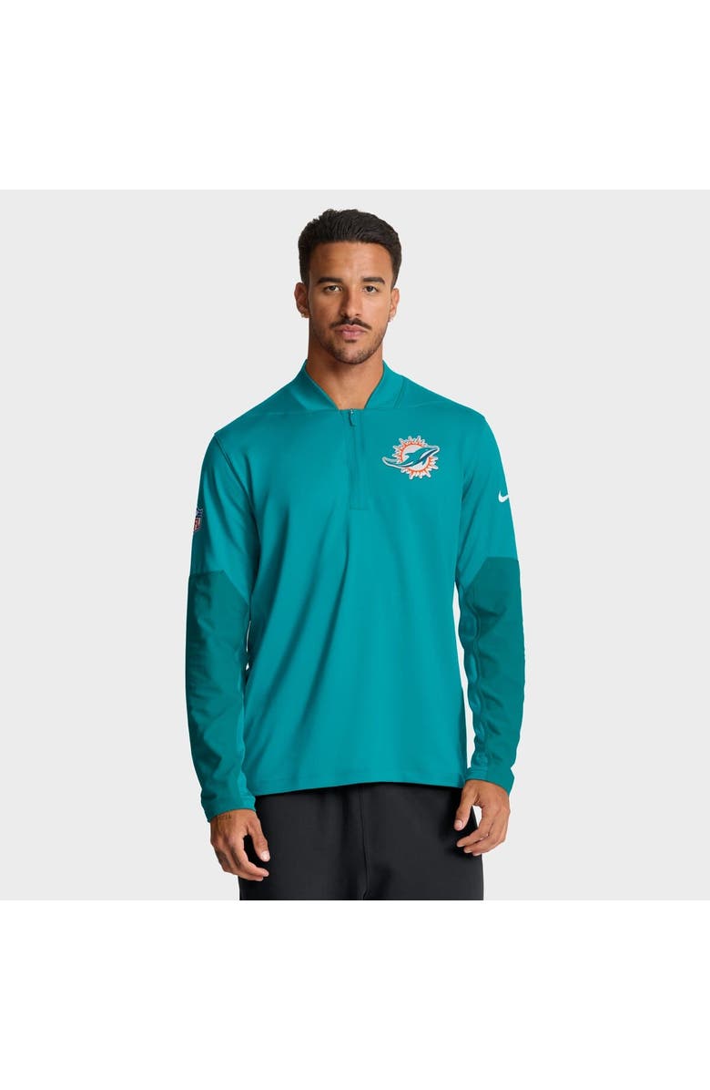 Nike Men's Nike Aqua Miami Dolphins Sideline Dri-FIT Half-Zip Pullover, Main, color, Aqua