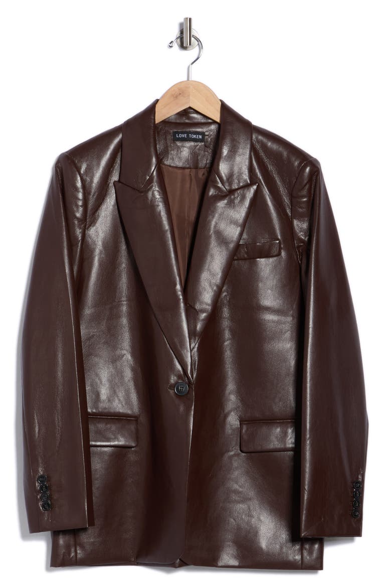 Alexa Faux Leather Blazer, Alternate, color, BROWN