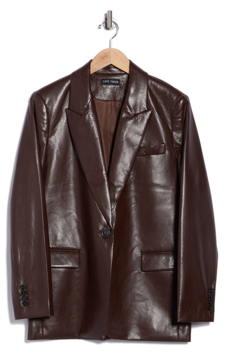 Love Token Alexa Faux Leather Blazer, Alternate, color, Brown