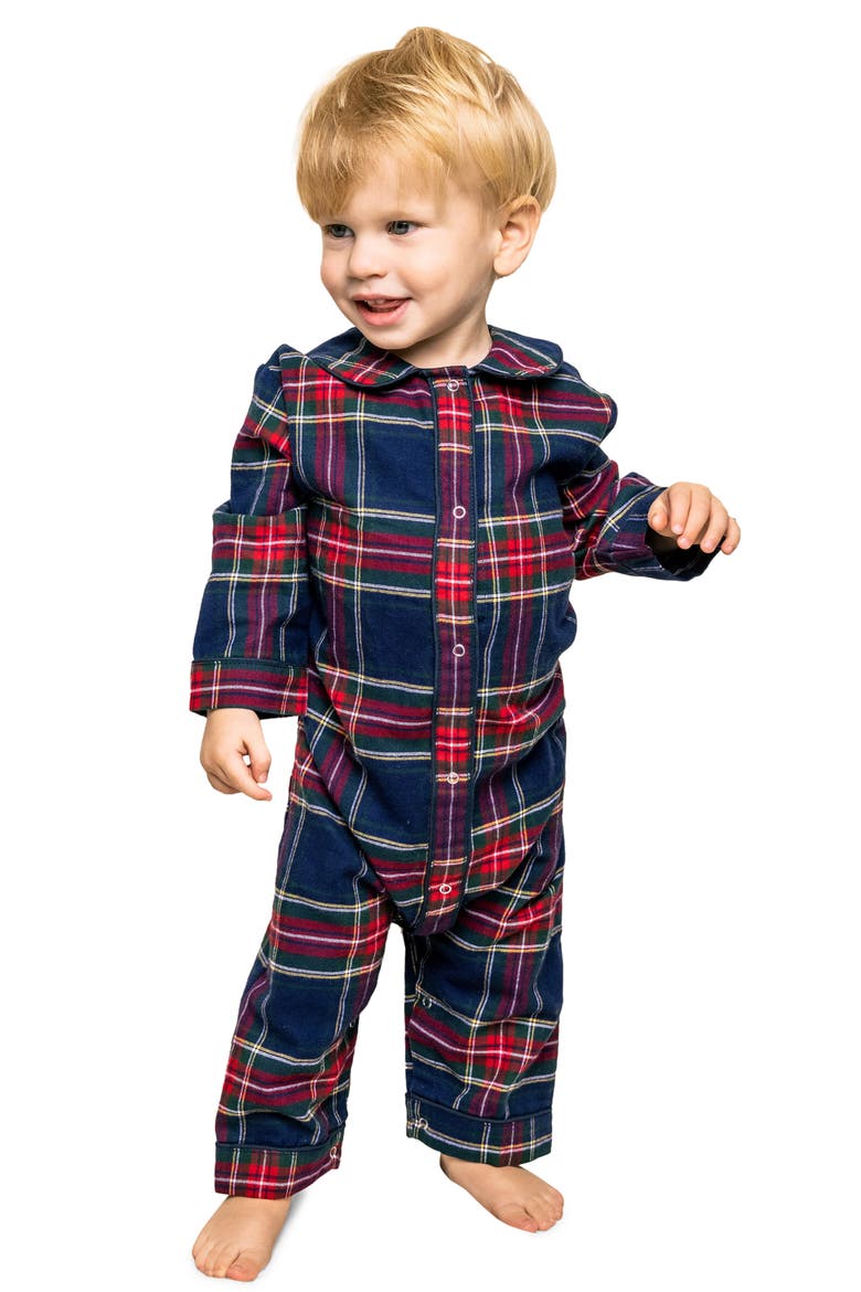 Cambridge Plaid Flannel Romper, Alternate, color, NAVY