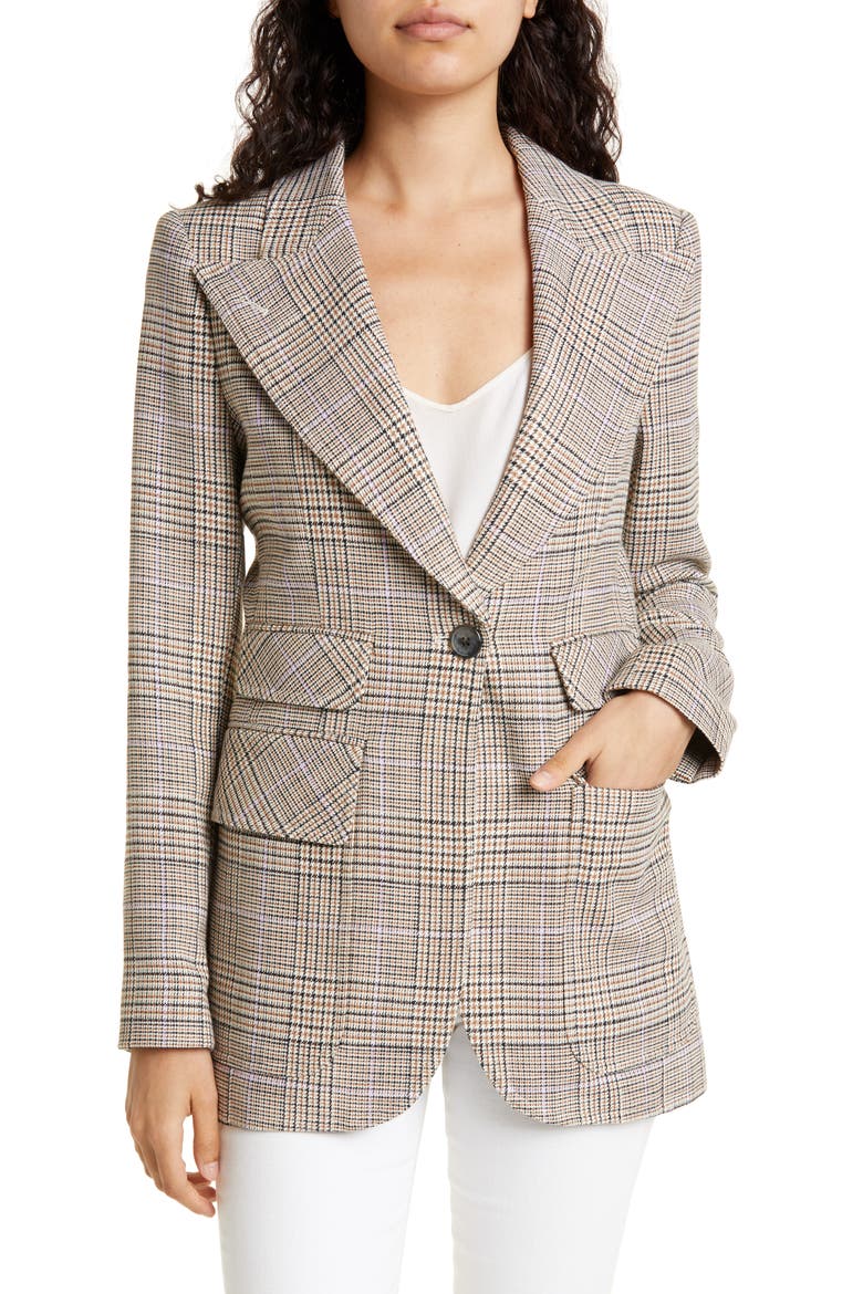Glen Plaid Peaked Lapel Blazer, Main, color, NEUTRAL GLEN CHECK