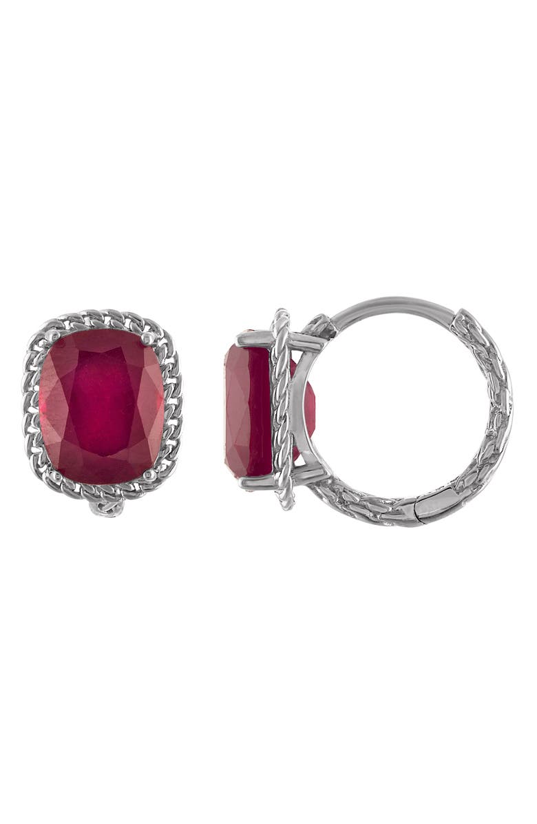 FZN Sterling Silver Genuine Gemstone Wheat Huggie Earrings, Main, color, Ruby
