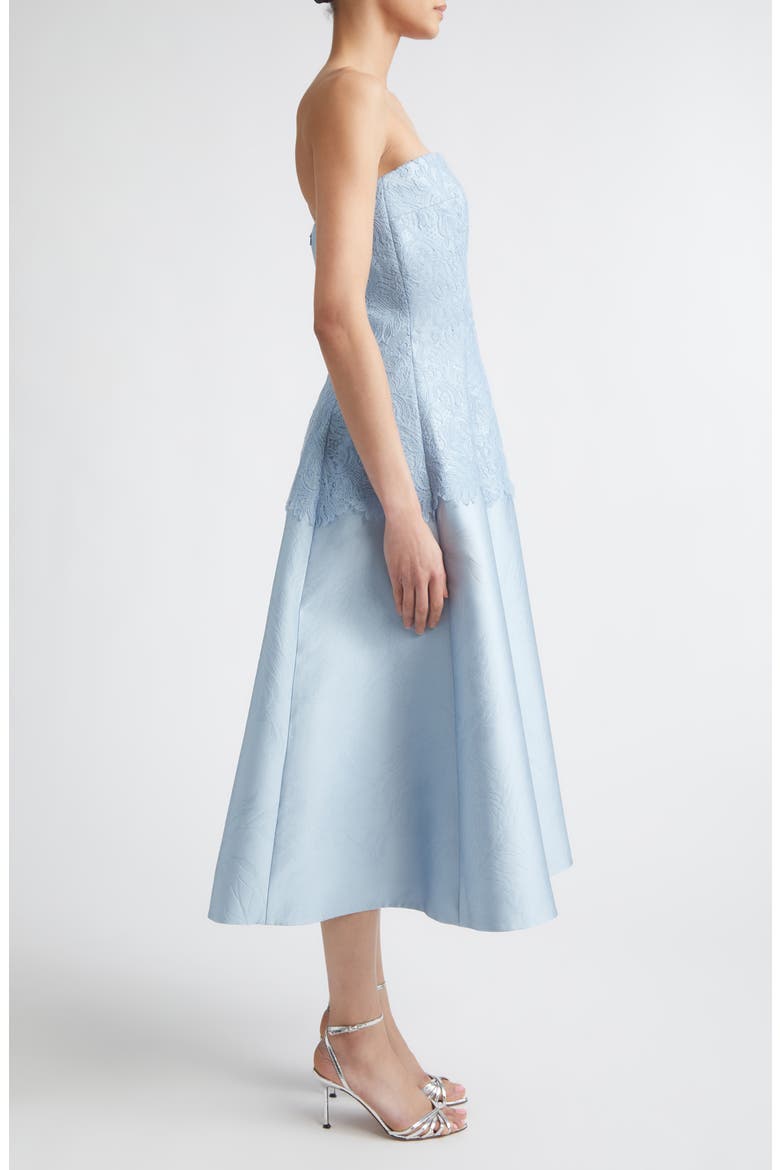 Meja Strapless Lace & Jacquard Midi Dress, Alternate, color, ICY BLUE