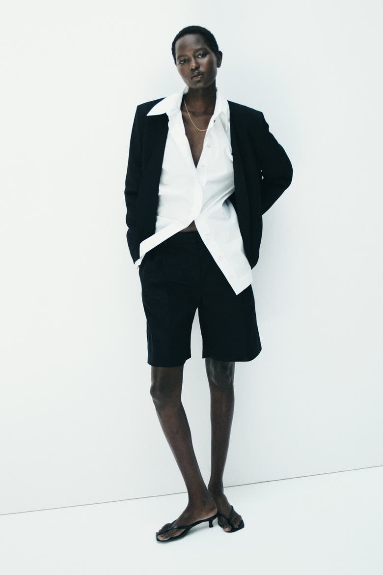 Linen-blend Tailored Shorts, Alternate, color, Black