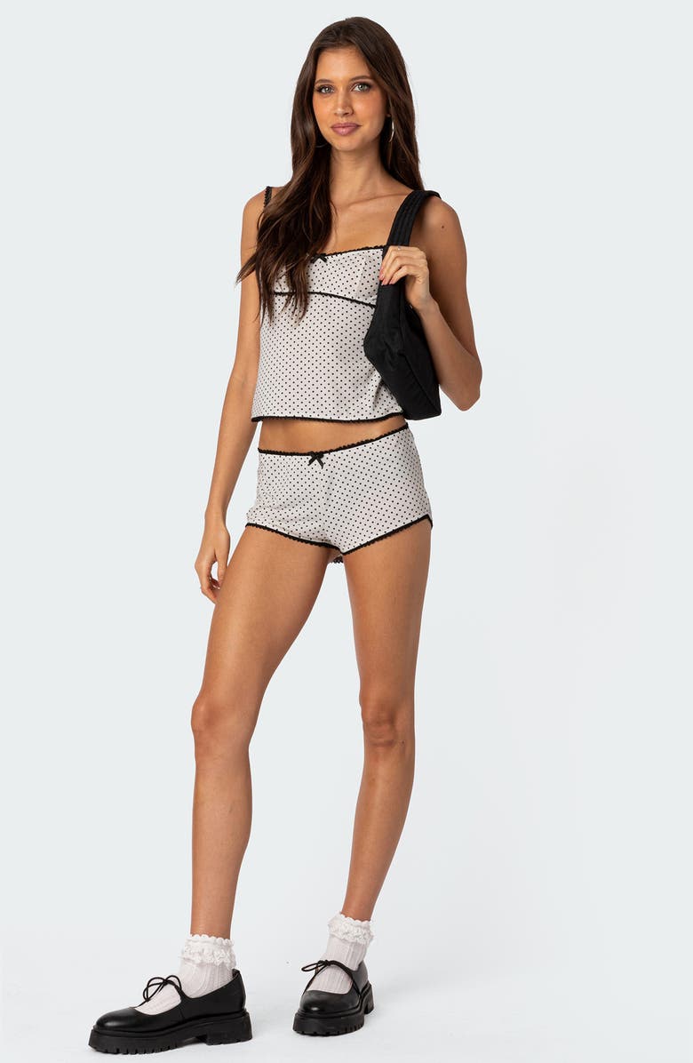 EDIKTED Kendall Polka Dot Microshorts, Alternate, color, White