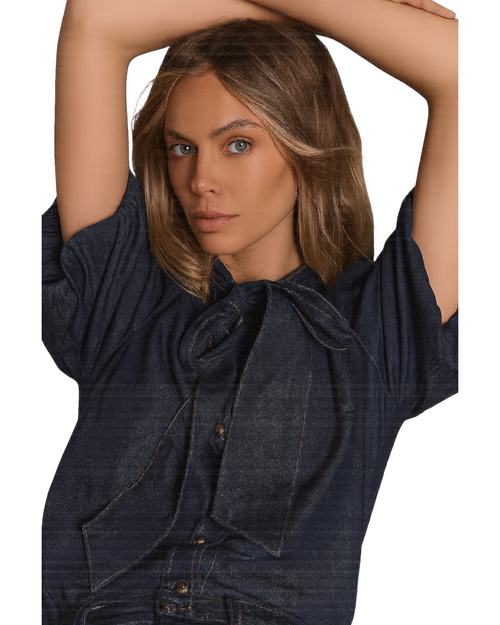 Mint Velvet Puff Sleeve Denim Shirt In Blue