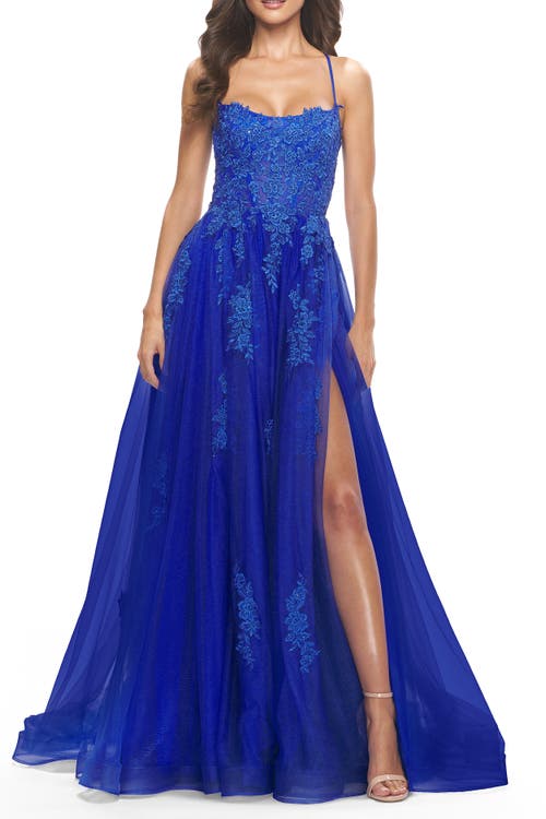 La Femme A-line Tulle Gown With Floral Embroidery And Pockets