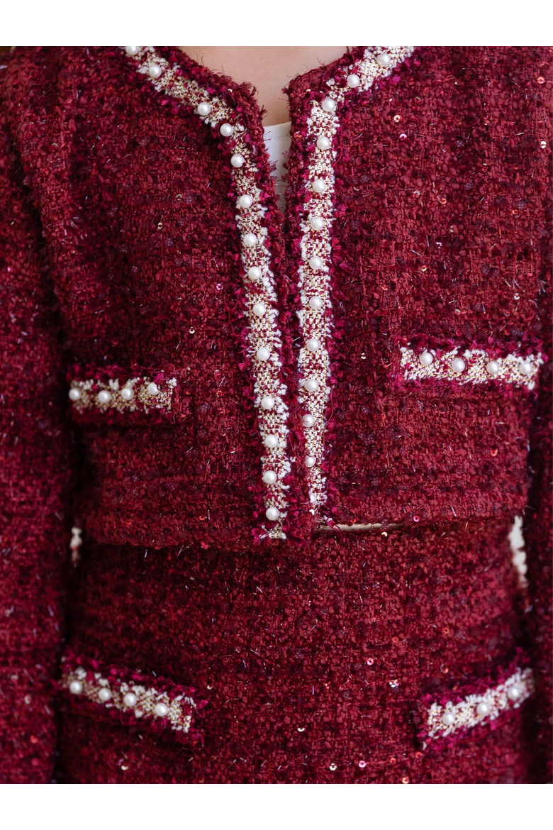 Holiday Cute Festive Jacket and Skirt Set, Alternate, color, Burgundy