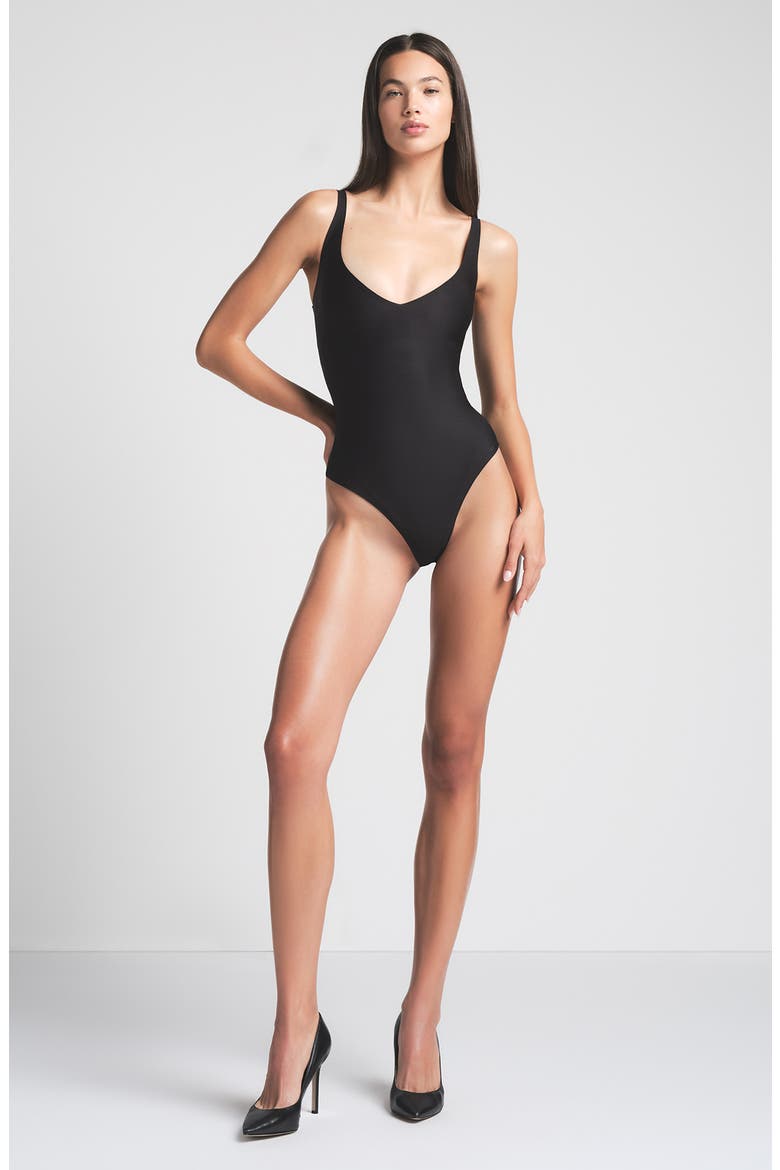 Body Core Sculpt Plunge Bodysuit, Alternate, color, ONYX