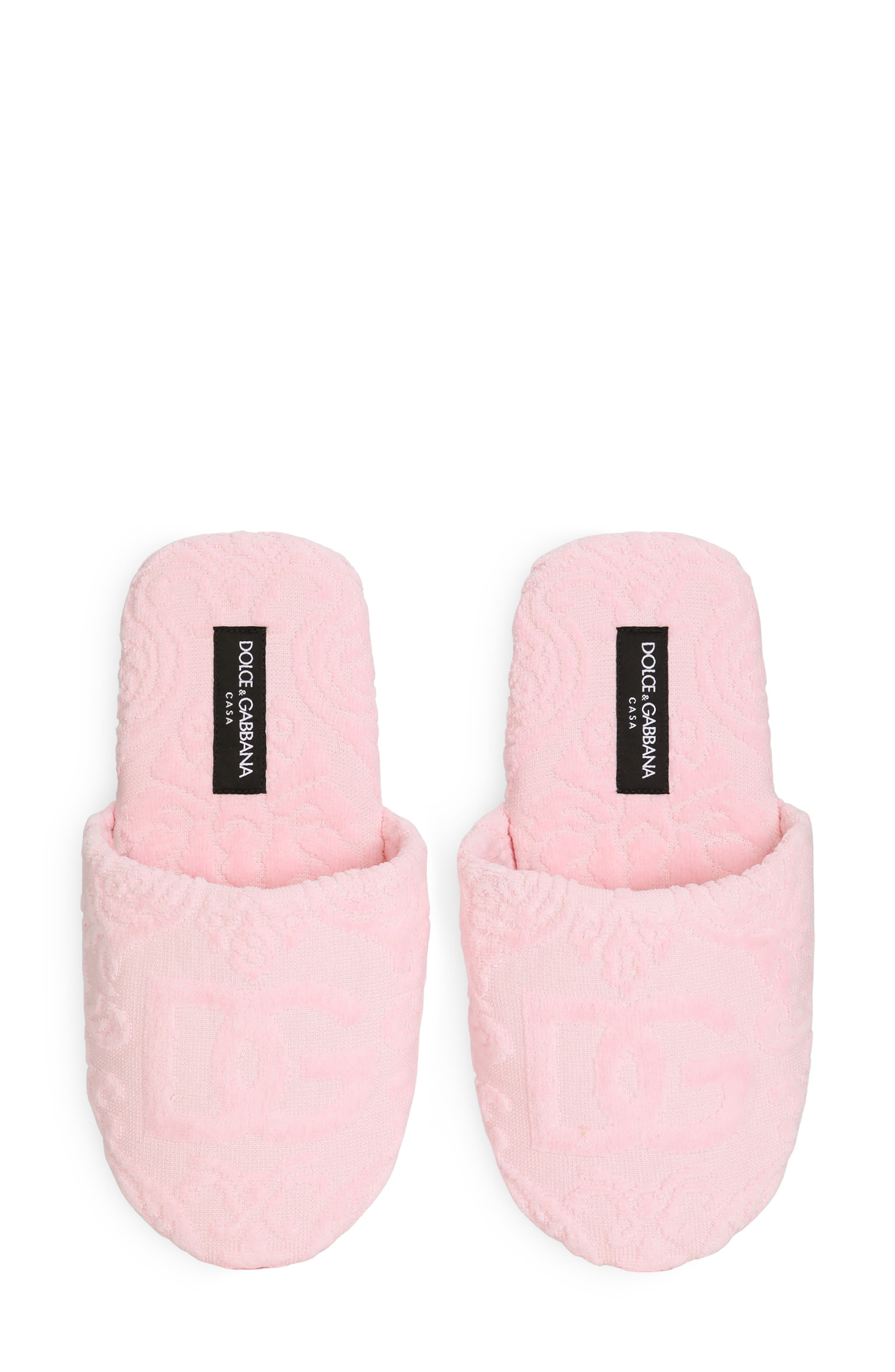 Dolce&Gabbana DG Logo Jacquard Cotton Terry Cloth Scuff Slipper, Alternate, color, Pink
