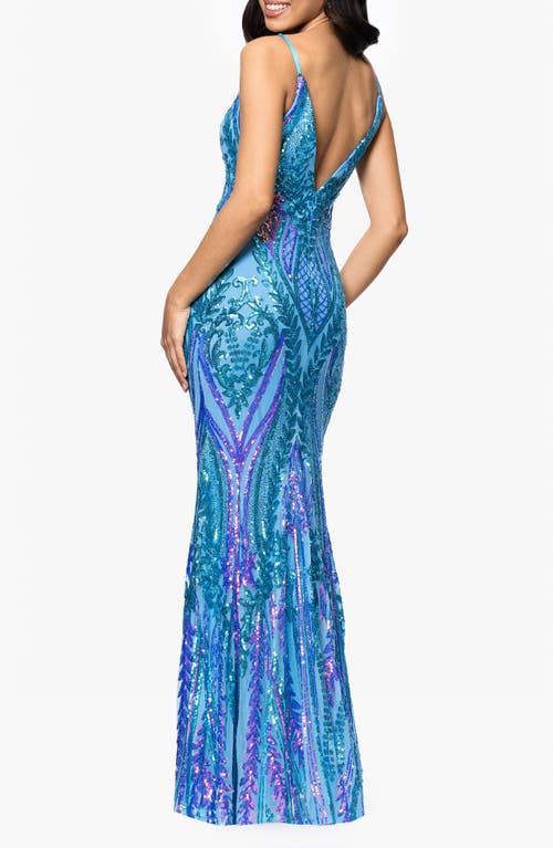 Blondie Nites Sequin Sleeveless Mermaid Gown In Blue