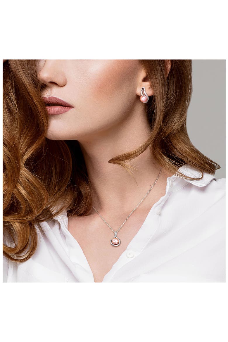 Cultured Freshwater Pearl & Diamond Necklace & Stud Earrings Set - 0.10ct., Alternate, color, PINK