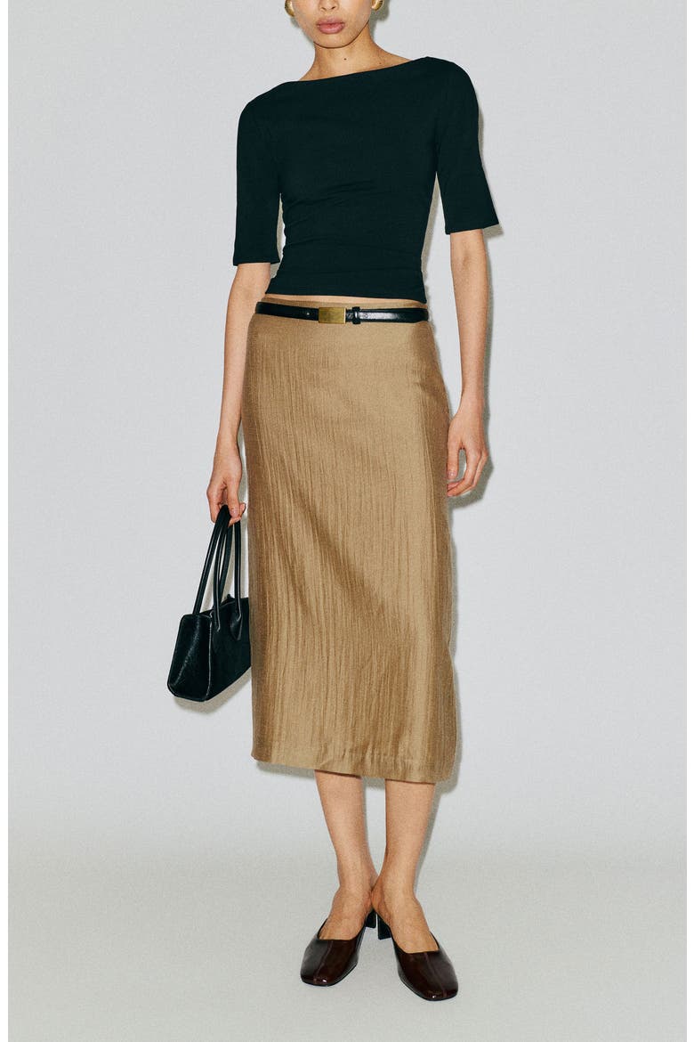 Helen Low Waist Midi Skirt, Alternate, color, TAN