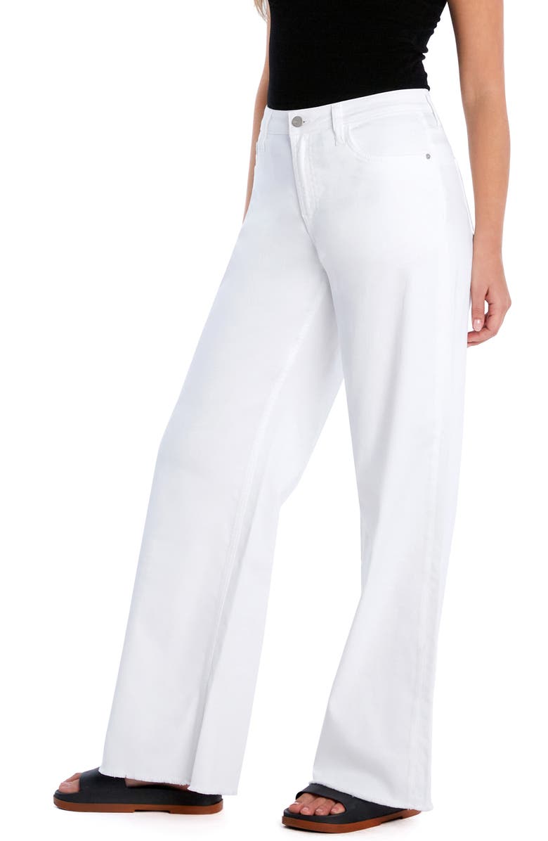 HINT OF BLU Happy Shaggy High Waist Raw Hem Wide Leg Jeans, Alternate, color, White