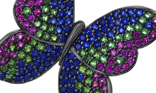 Suzy Levian Black Sterling Silver Multi Color Cubic Zirconia Butterfly Earrings