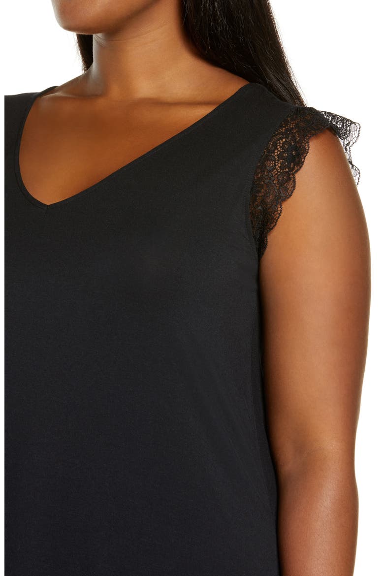 Moonlight Lace Trim Nightgown, Alternate, color, BLACK
