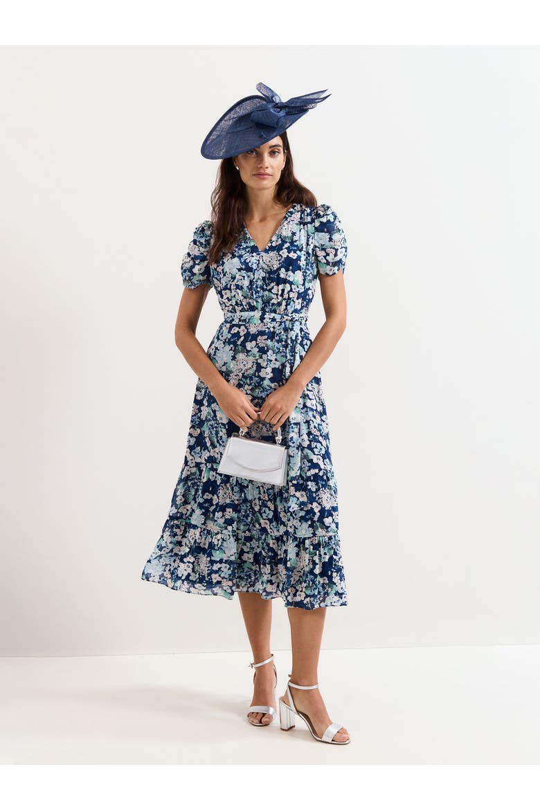 Azalea Floral Dress, Alternate, color, Indigo