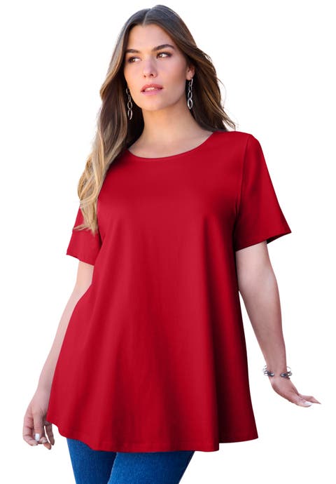 Plus Size Ultimate Cotton Crewneck Short Sleeve Swing Tee (Plus)