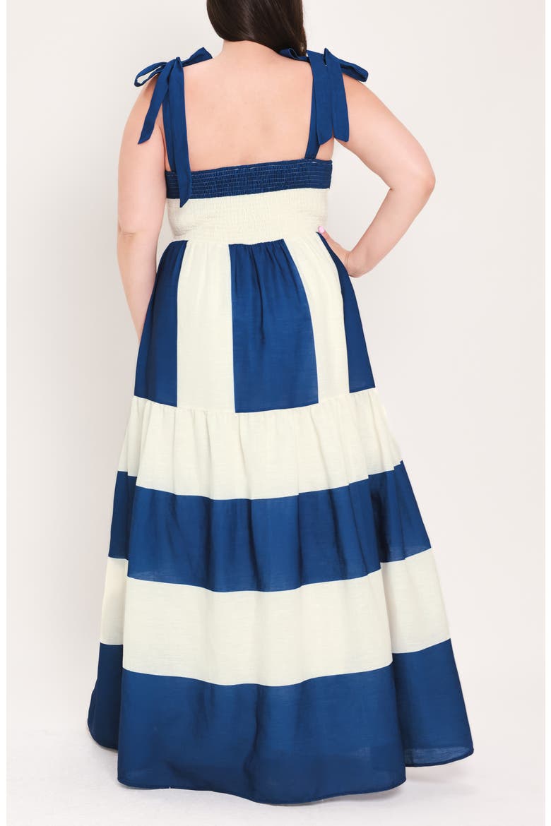 Striped Smocked Tiered Maxi Dress, Alternate, color, OFF WHITE/ BLUE