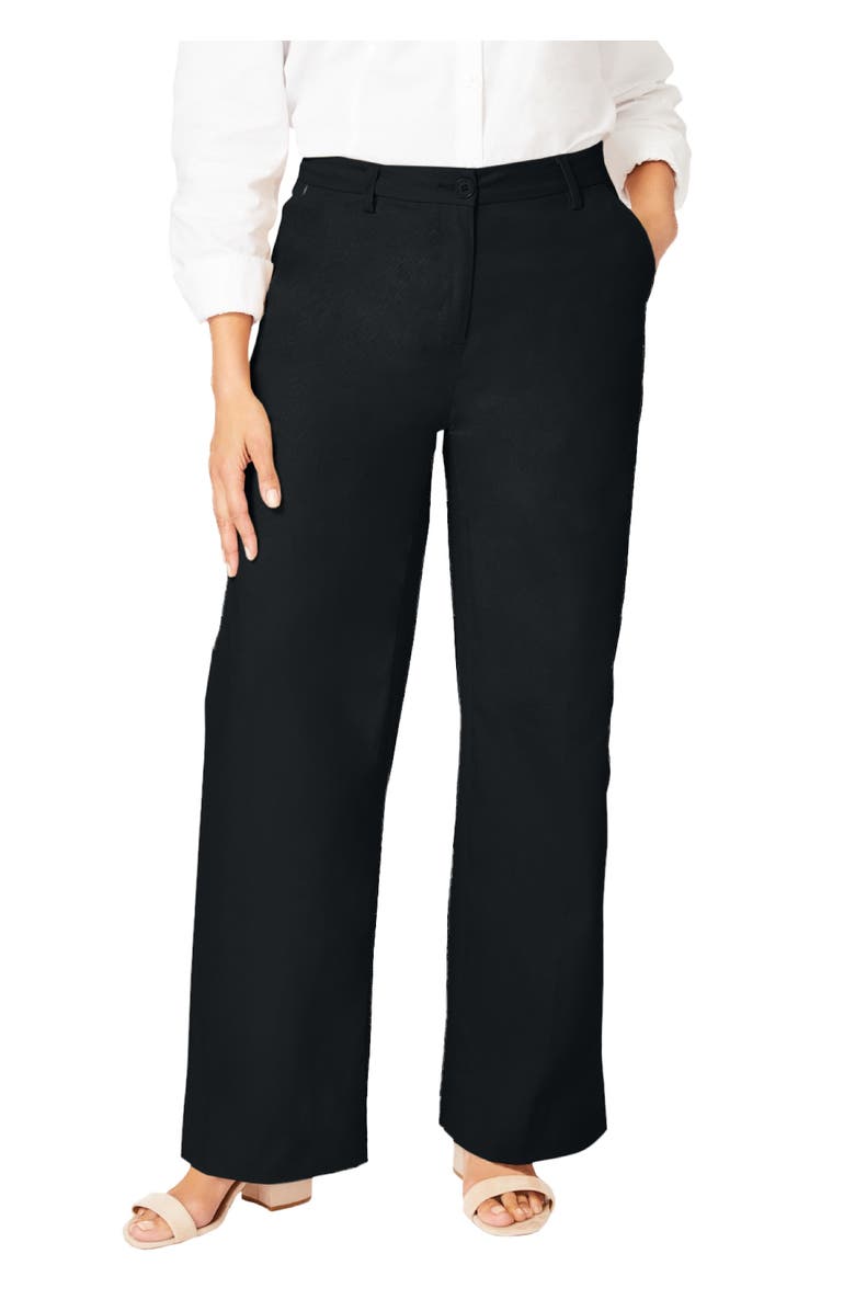 Jessica London Stretch Cotton Chino Wide-Leg Trouser, Main, color, Black