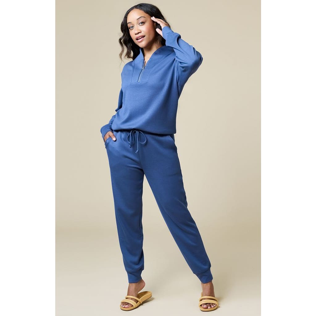Softies Athleisure Dreamtech 1/4 Zip Jogger Set In Indigo