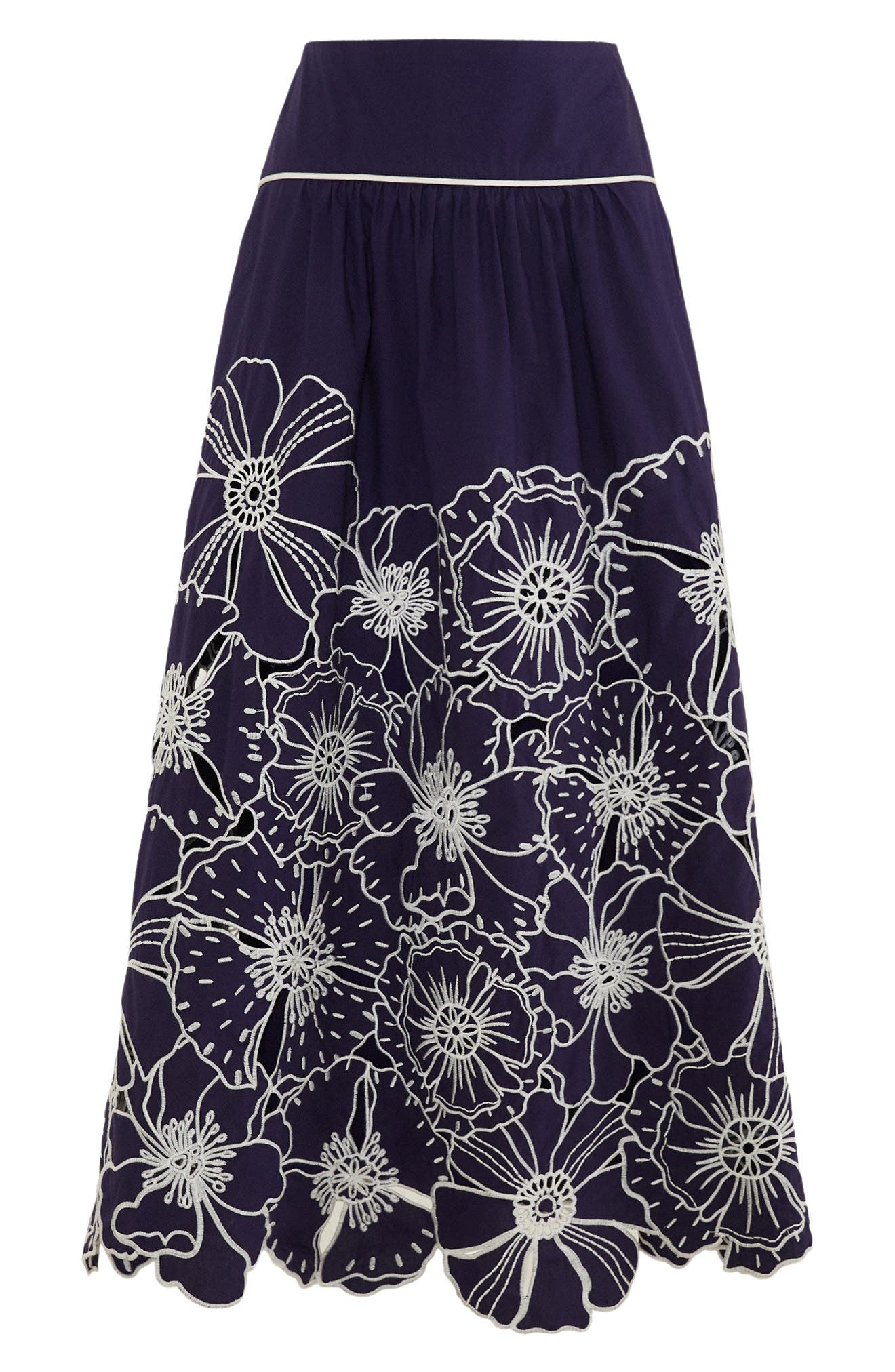 SINOON Flower Scrunch Skirt (Navy) 未使用 Flowers Richelieu Cotton Midi Skirt (Women) | Nordstrom