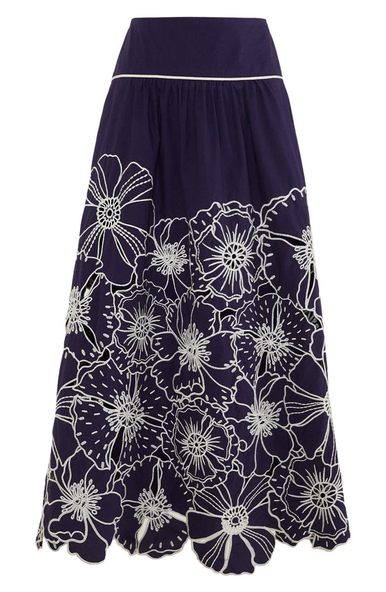 FARM Rio Flowers Richelieu Cotton Midi Skirt, Alternate, color, Blue