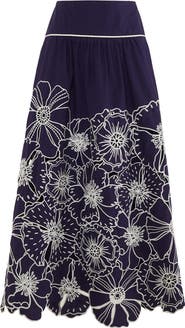 FARM Rio Flowers Richelieu Cotton Midi Skirt