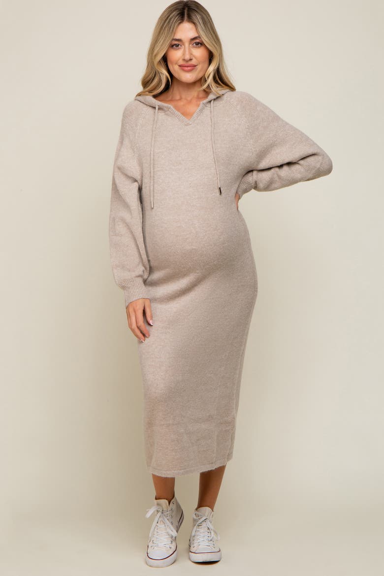 Hooded Sweater Midi Dress, Main, color, Beige