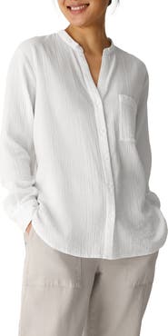 Eileen Fisher Mandarin Collar Textured Organic Cotton Tunic