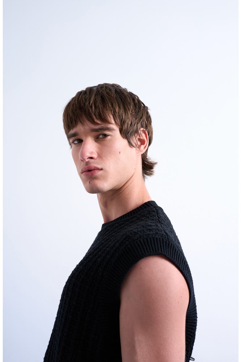 Cable Stitch Sweater Vest, Alternate, color, BLACK