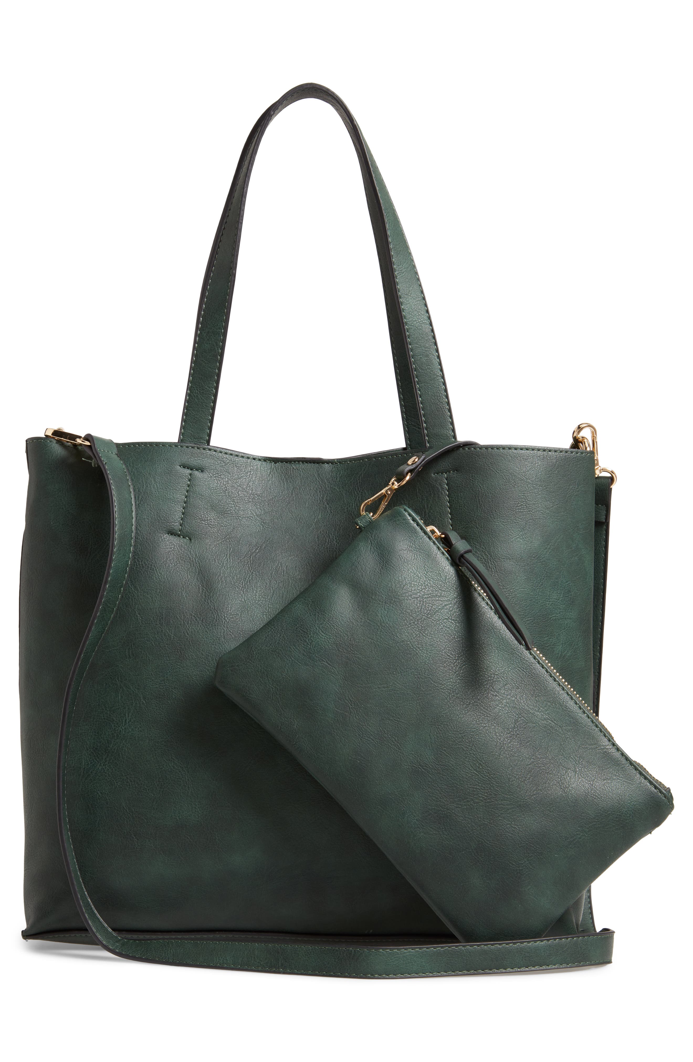 Leigh Convertible Zipper Faux Leather Tote, Alternate, color, GREEN WOOD