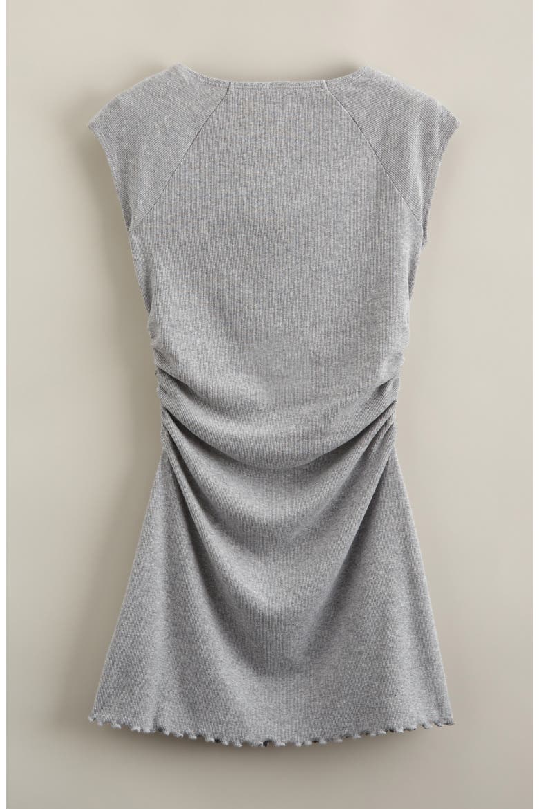 Kids' Shirred Cap Sleeve Stretch Cotton Blend Rib Dress, Alternate, color, GREY HEATHER