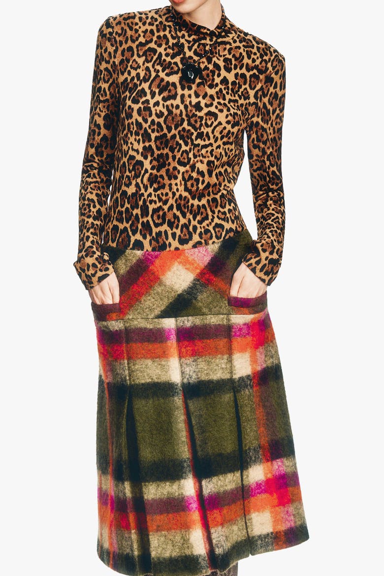 Brushed Wool Plaid Pleated Skirt, Alternate, color, AUTUMN MULTI