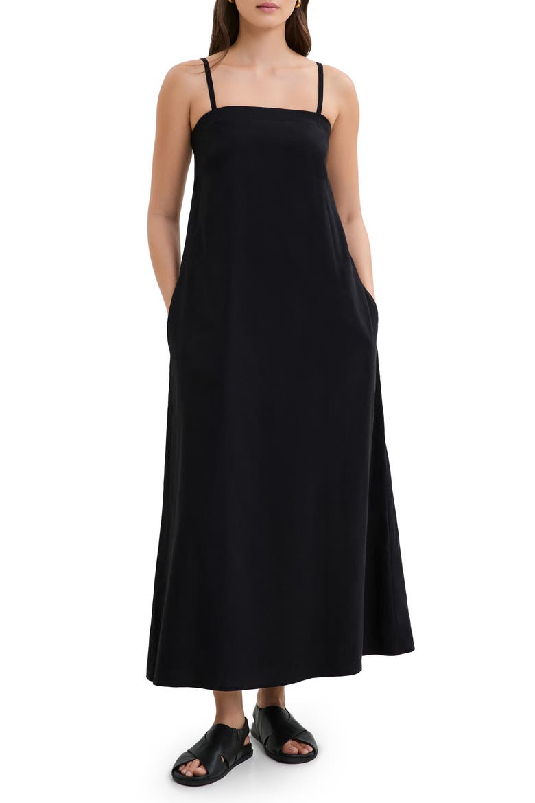 Aine Cotton & Linen Voile Dress, Main, color, BLACK