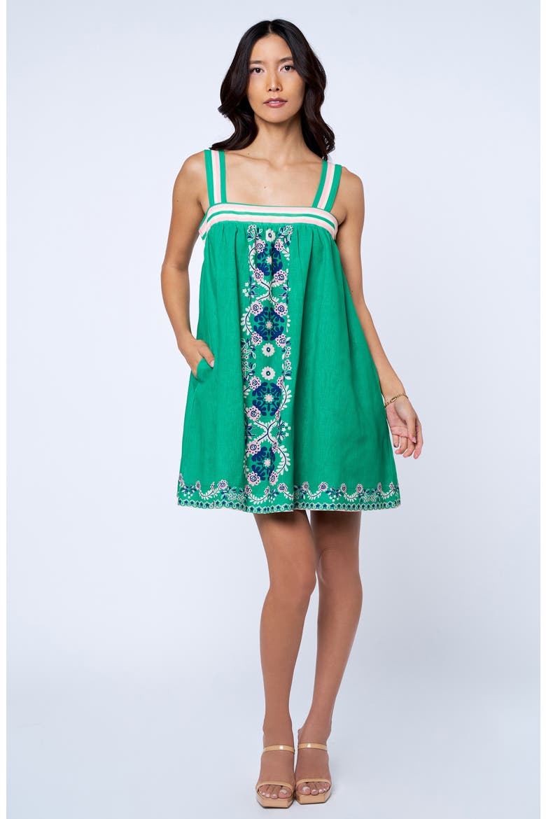 Daina Floral A-Line Babydoll Minidress, Alternate, color, GREEN MULTI