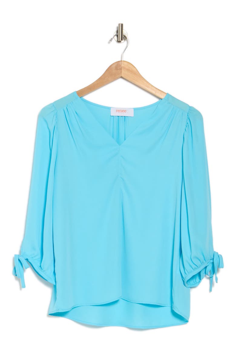 V-Neck Tie Sleeve Top, Alternate, color, BLUE